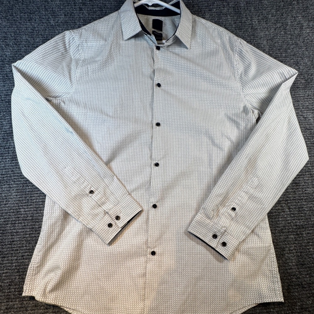 H&M Mens Slim Fit Geo Print Long Sleeve Button Down Dress Shirt‎ L